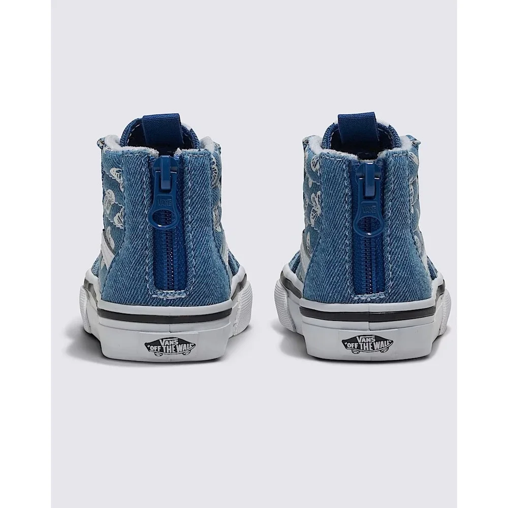 VANS Unisex Youth Sk8-Hi Zip Denim‎ Sneaker Navy / True White Butterfly Size 13